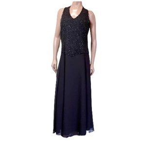 Jkara New York Maxi Party Dress Beaded V-Neck Brown Size 6